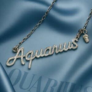 Aquarius Zodiac Silver Necklace – Astrology Pendant Horoscope Jewelry Gift - 16"